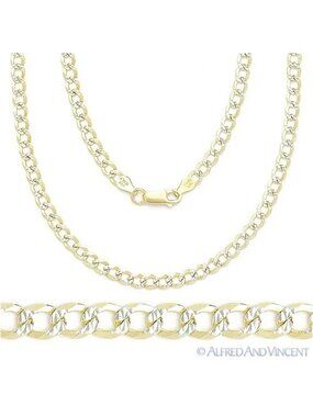 4.3mm Cuban Pave Link .925 Sterling Silver 14k Yellow Gold-Plated Chain Necklace